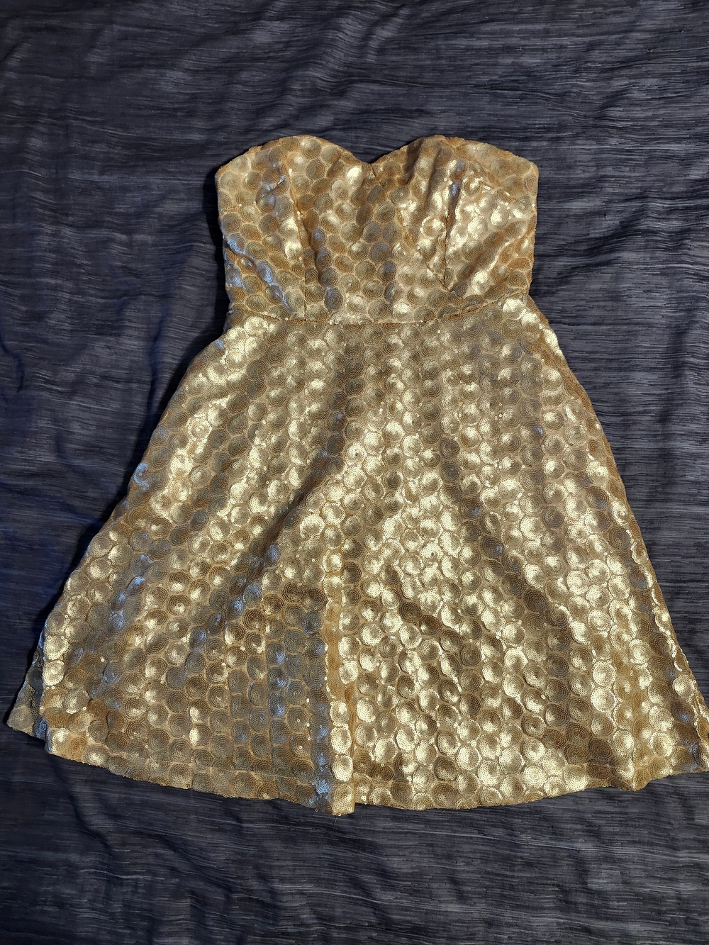 Gold Sequin Strapless Party Dress